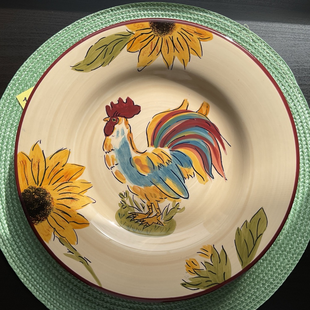 Target Home Sunfield Rooster Hand Painted Stoneware, 2 Dinner/2 Salad Plates